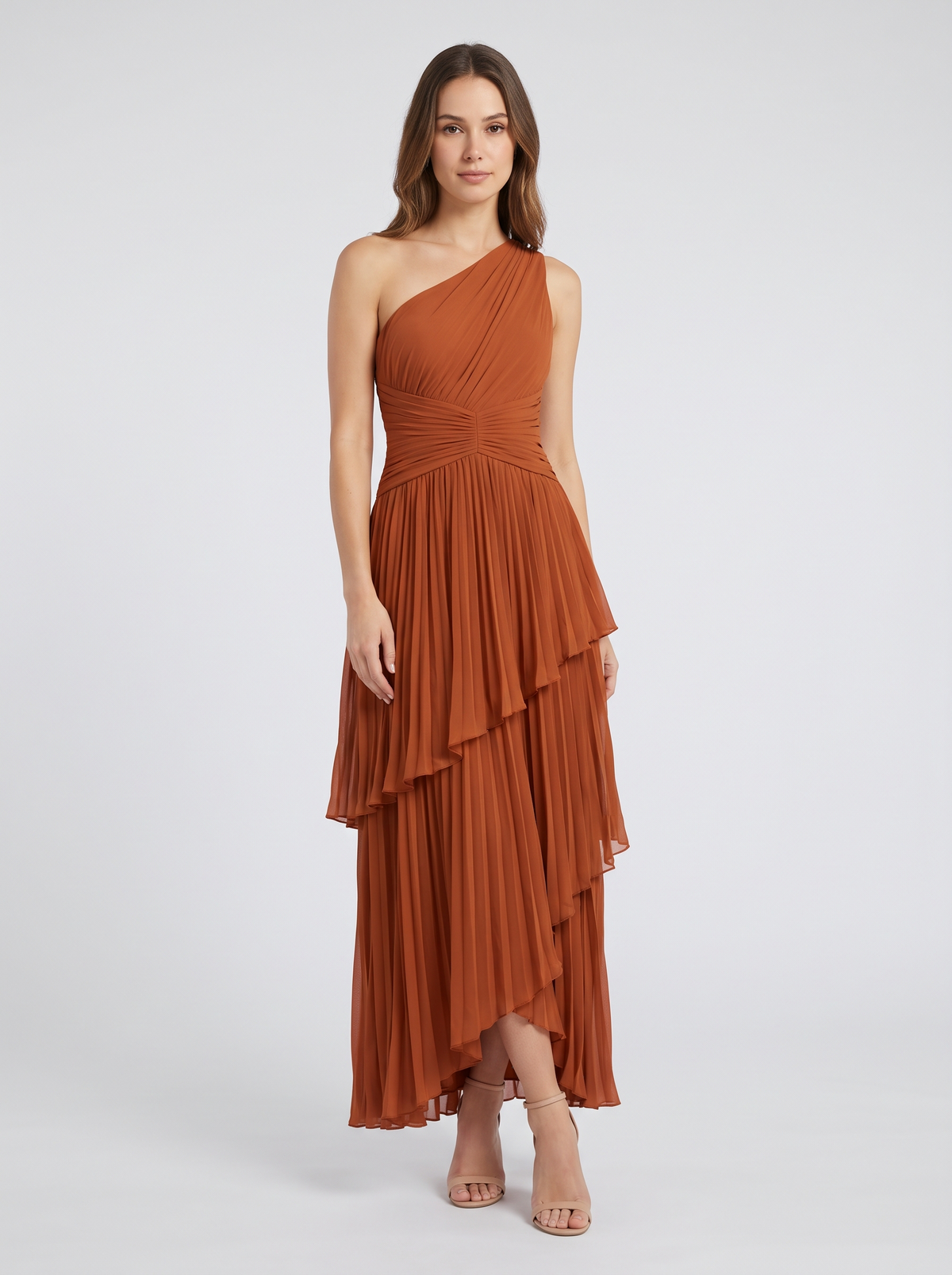 Ilene One Shoulder Tiered Maxi Dress - Rust