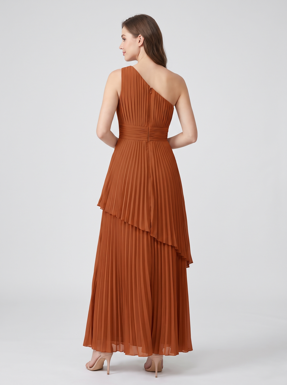Ilene One Shoulder Tiered Maxi Dress - Rust