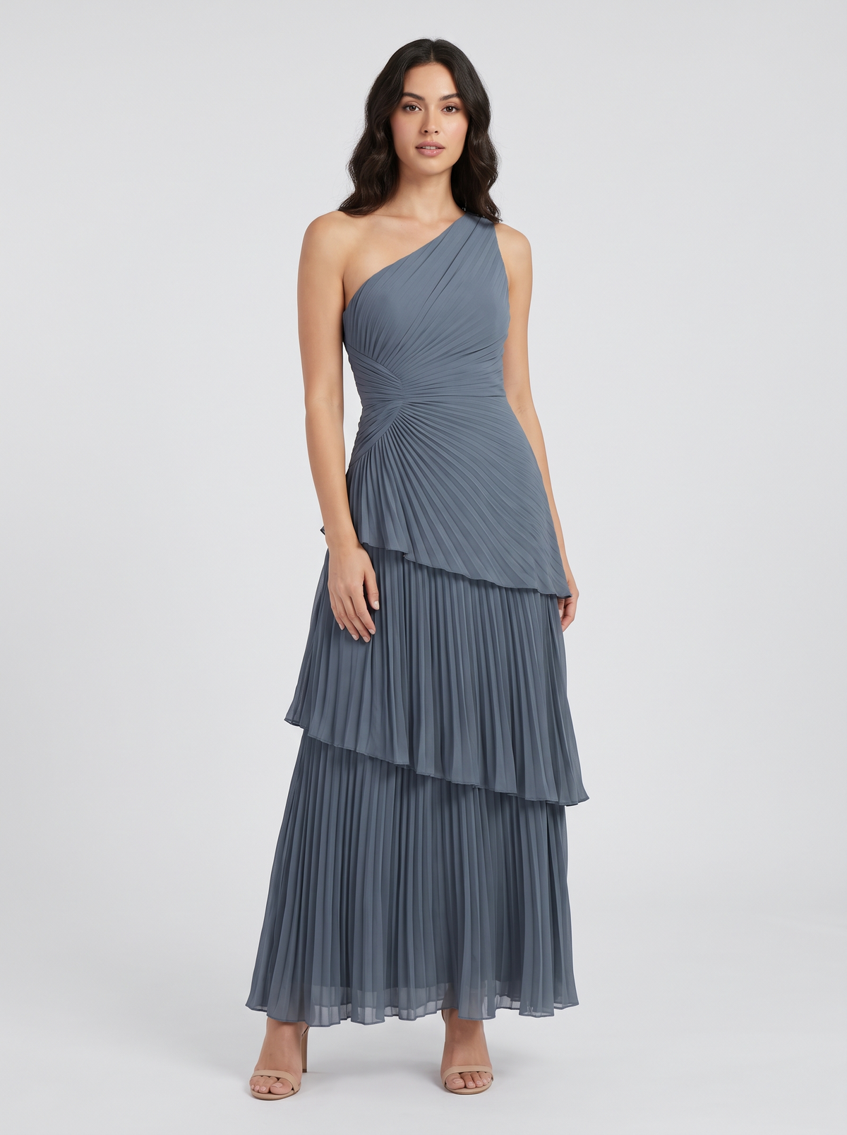 Ilene One Shoulder Tiered Maxi Dress - Slate Blue