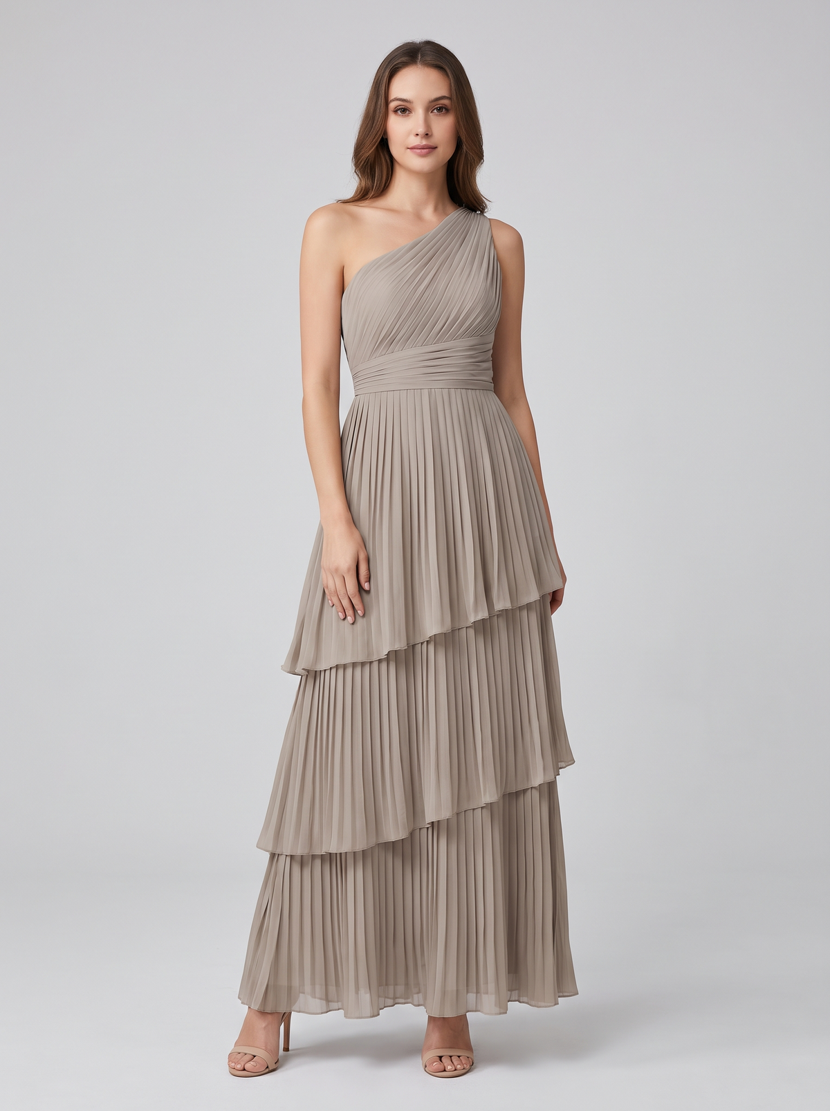 Ilene One Shoulder Tiered Maxi Dress - Taupe