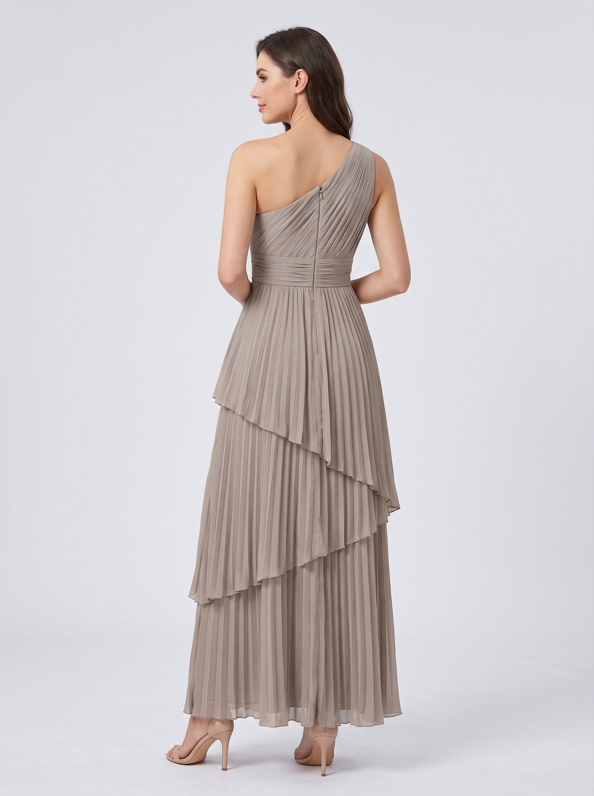 Ilene One Shoulder Tiered Maxi Dress - Taupe