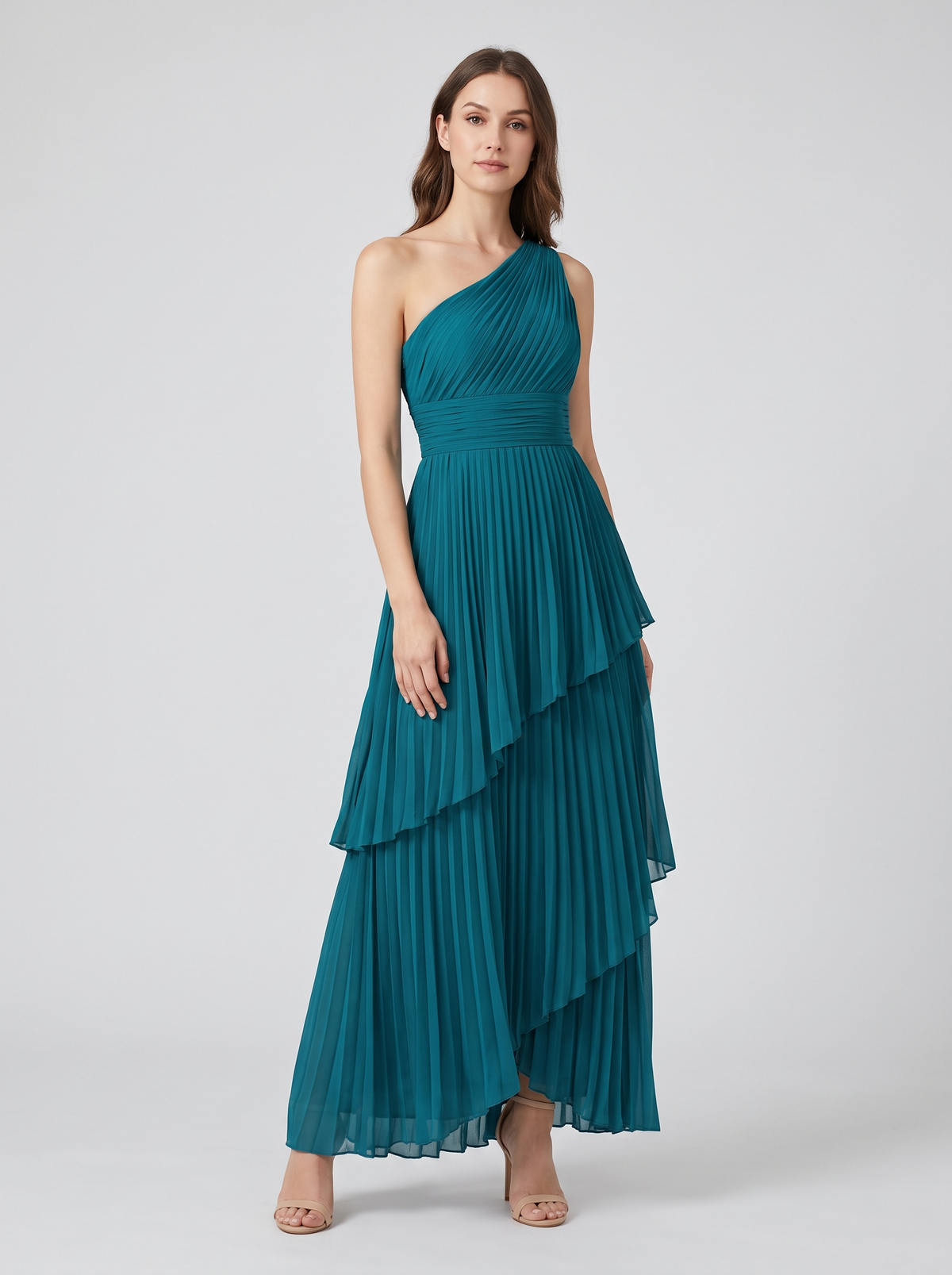 Ilene One Shoulder Tiered Maxi Dress - Teal