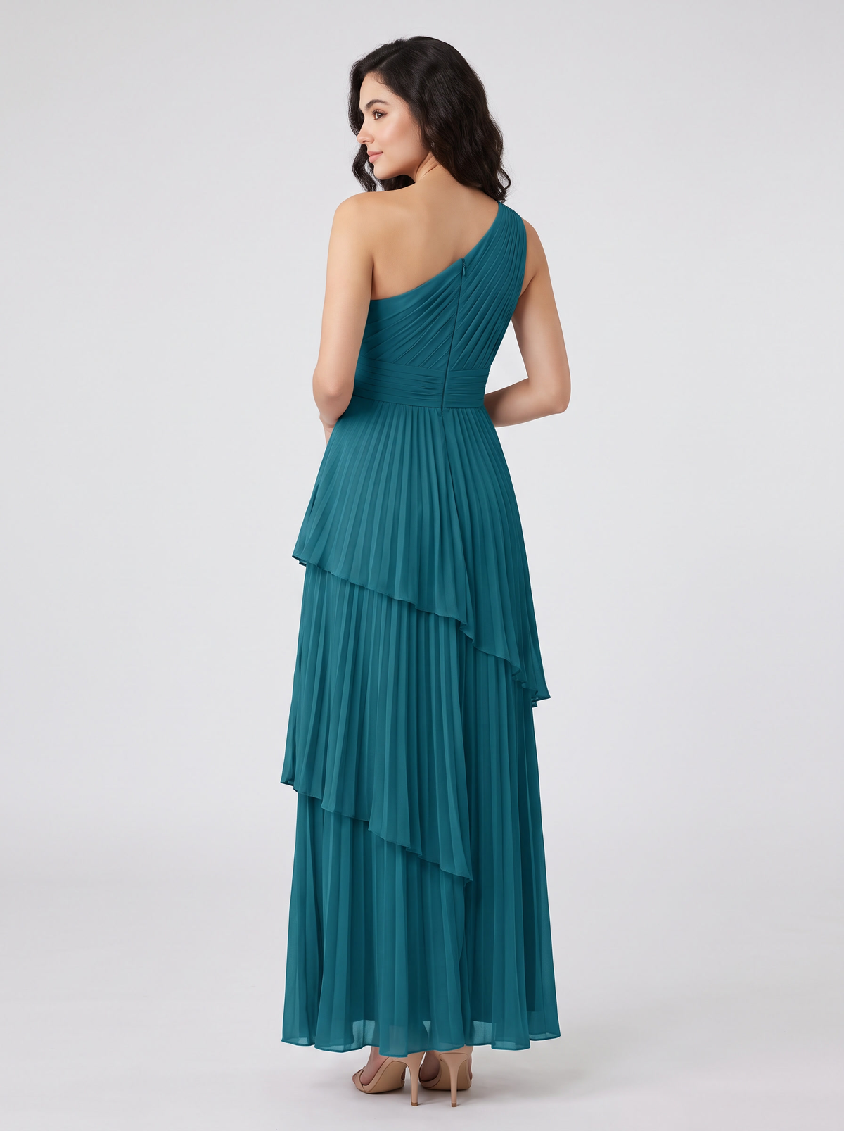 Ilene One Shoulder Tiered Maxi Dress - Teal