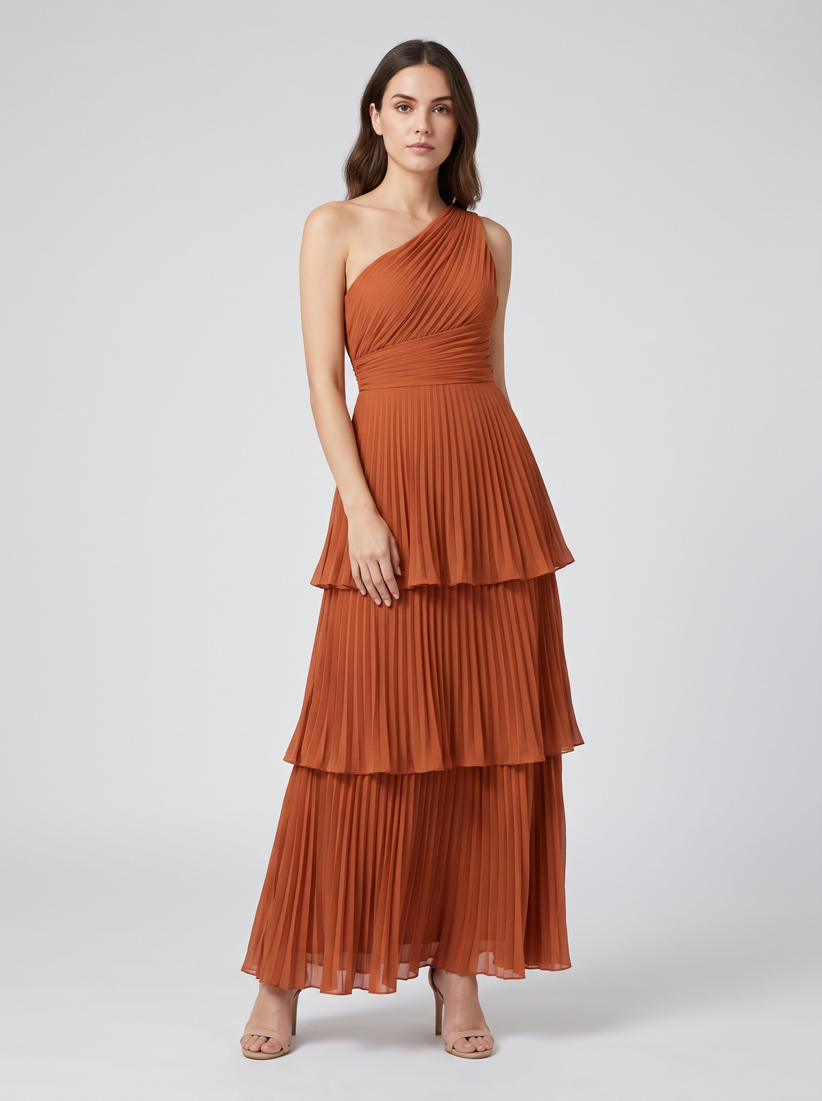 Ilene One Shoulder Tiered Maxi Dress - Terracotta