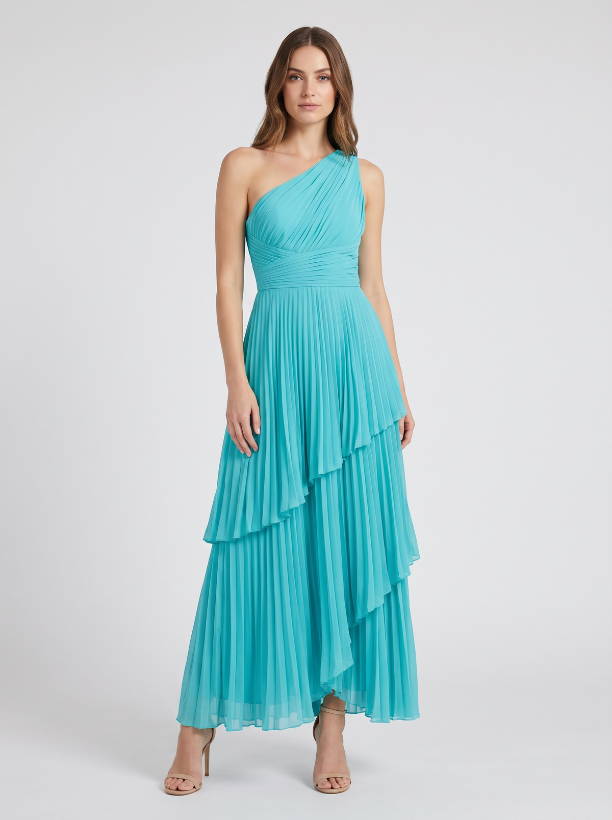 Ilene One Shoulder Tiered Maxi Dress - Turquoise