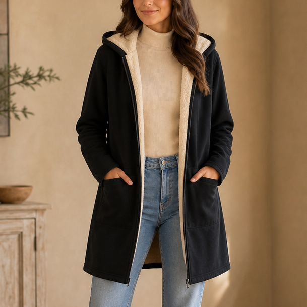 Ilse Faux Fleece-Lined Hooded Jacket - Black