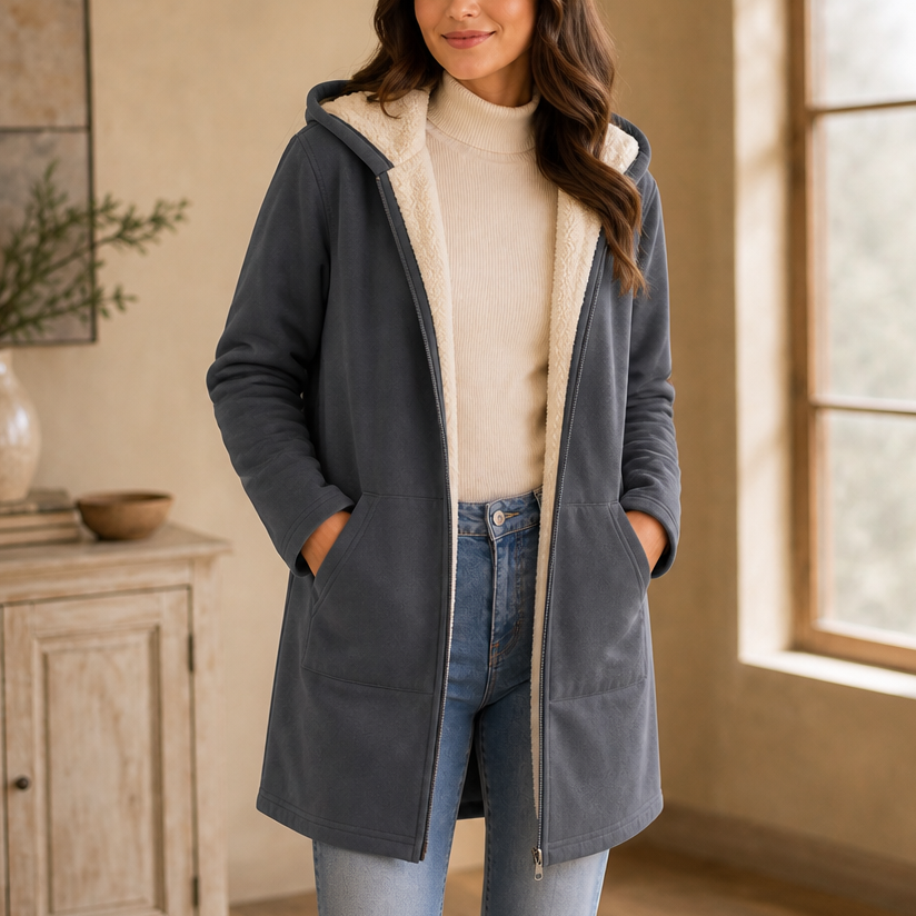 Ilse Faux Fleece-Lined Hooded Jacket - Dark Gray