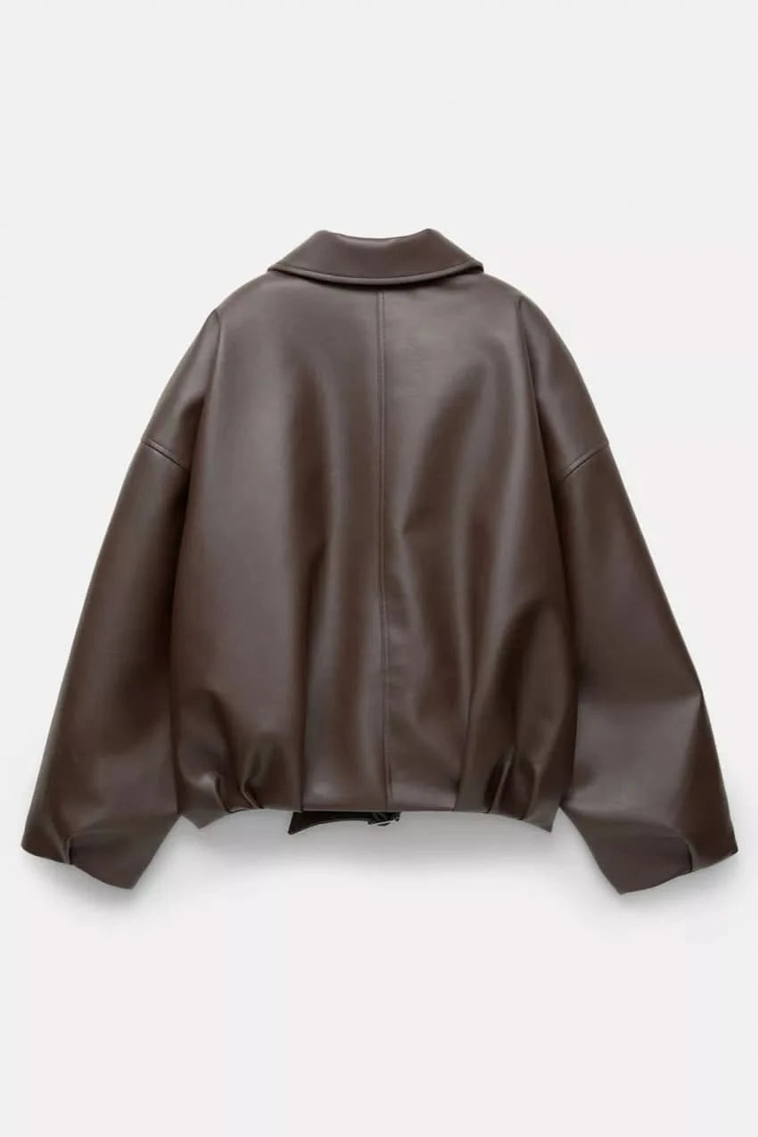 Indigo Leather Bomber Jacket