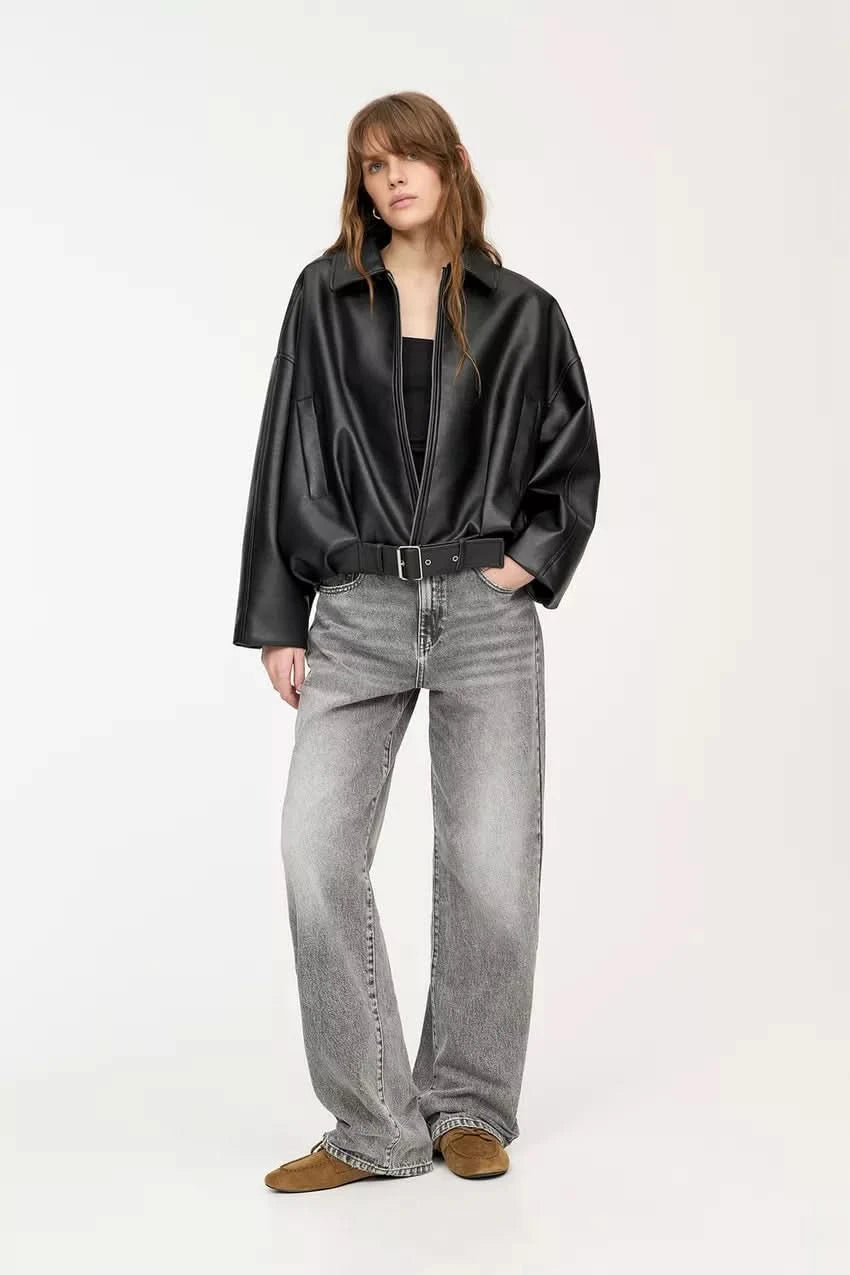 Indigo Leather Bomber Jacket