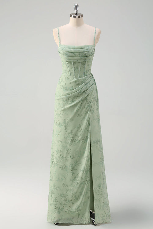 Isabeau Corset Chiffon Gown - Dusty Sage Floral