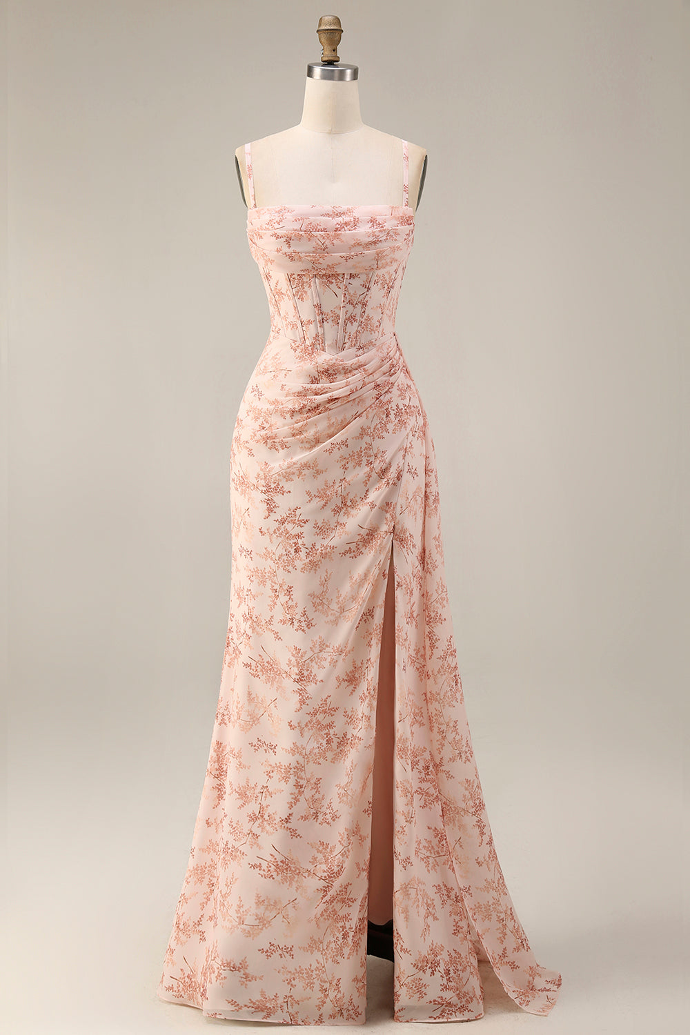 Isabeau Corset Chiffon Gown - Pink Floral