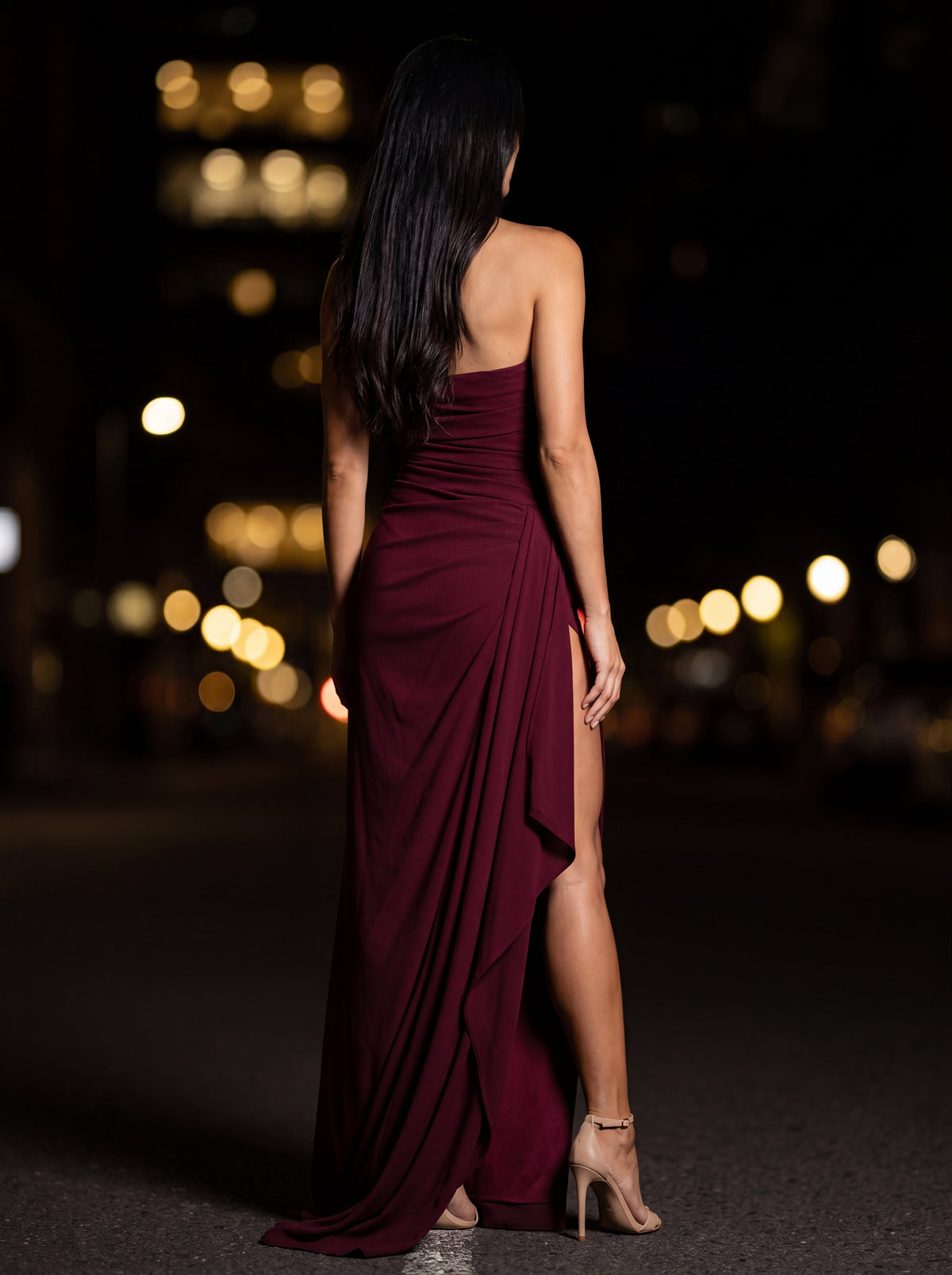 Isola Strapless Ruched Maxi Dress - Burgundy