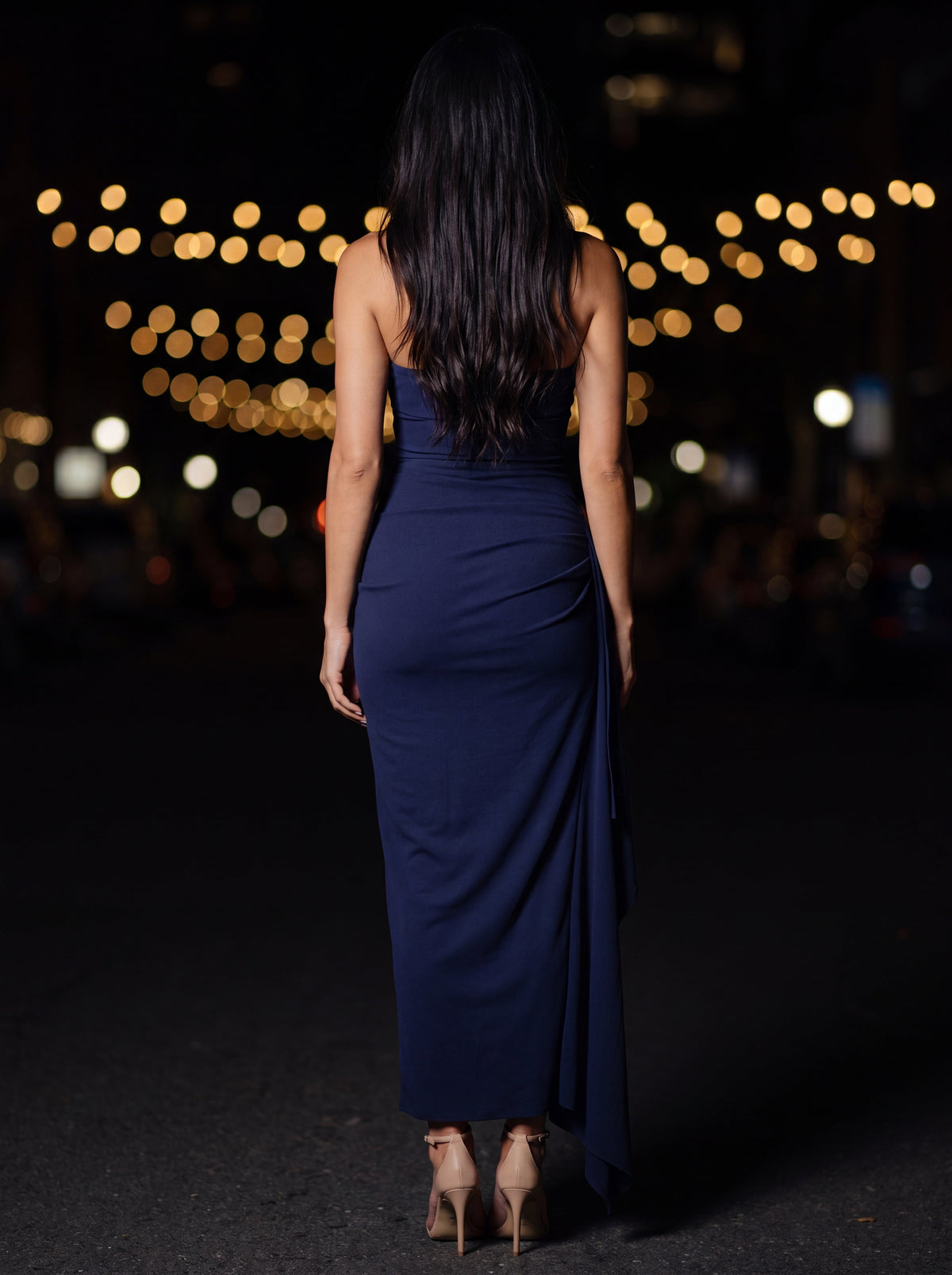 Isola Strapless Ruched Maxi Dress - Navy