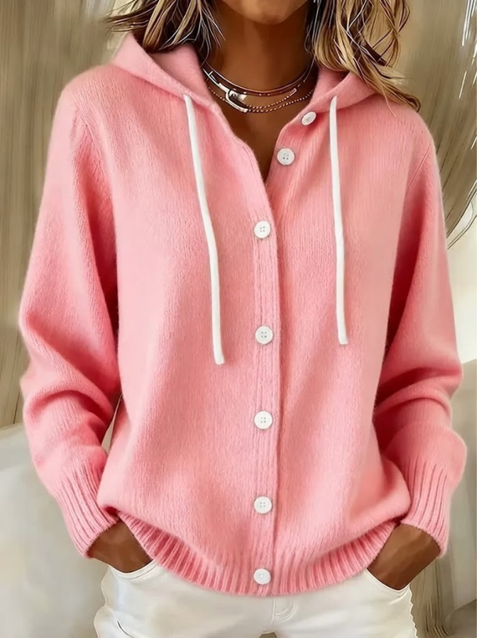Ivette Hooded Knit Cardigan - Pink