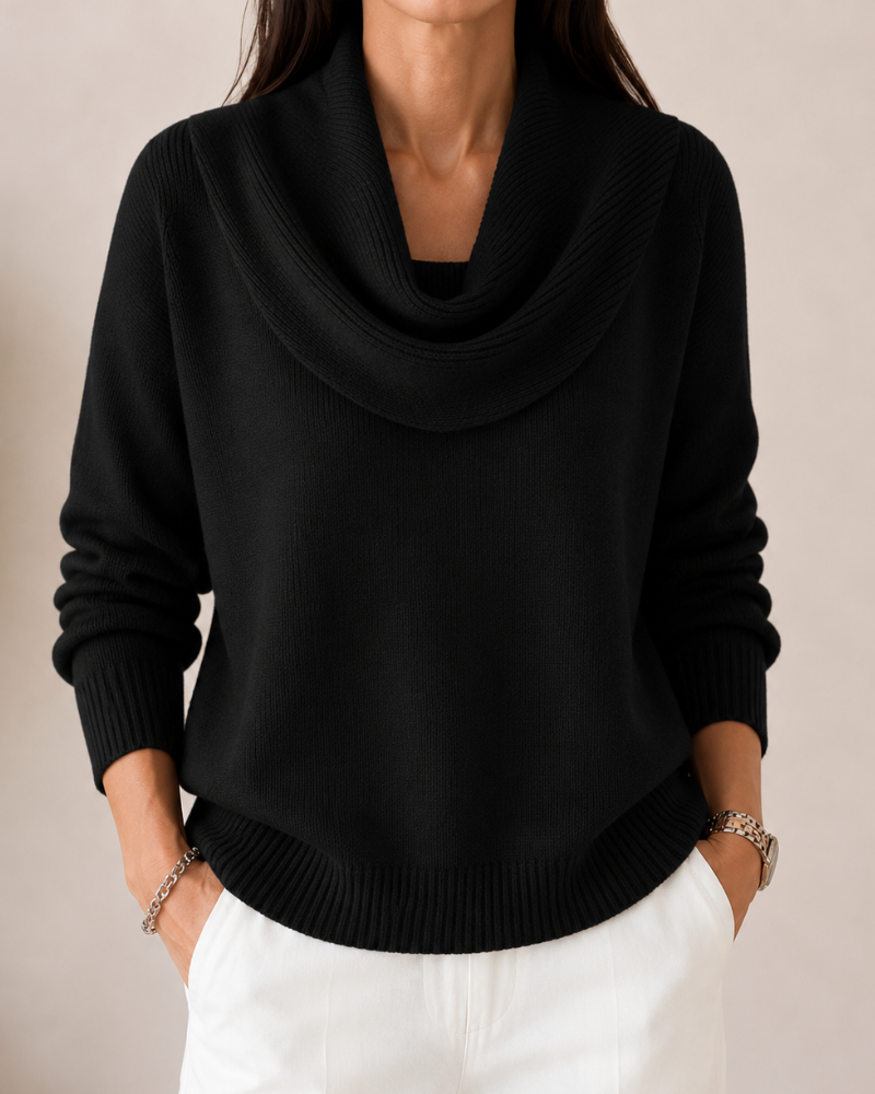Jaycee Draped Cowl Neck Sweater - Black