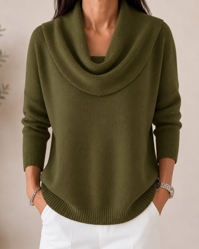Jaycee Draped Cowl Neck Sweater - Olive Green
