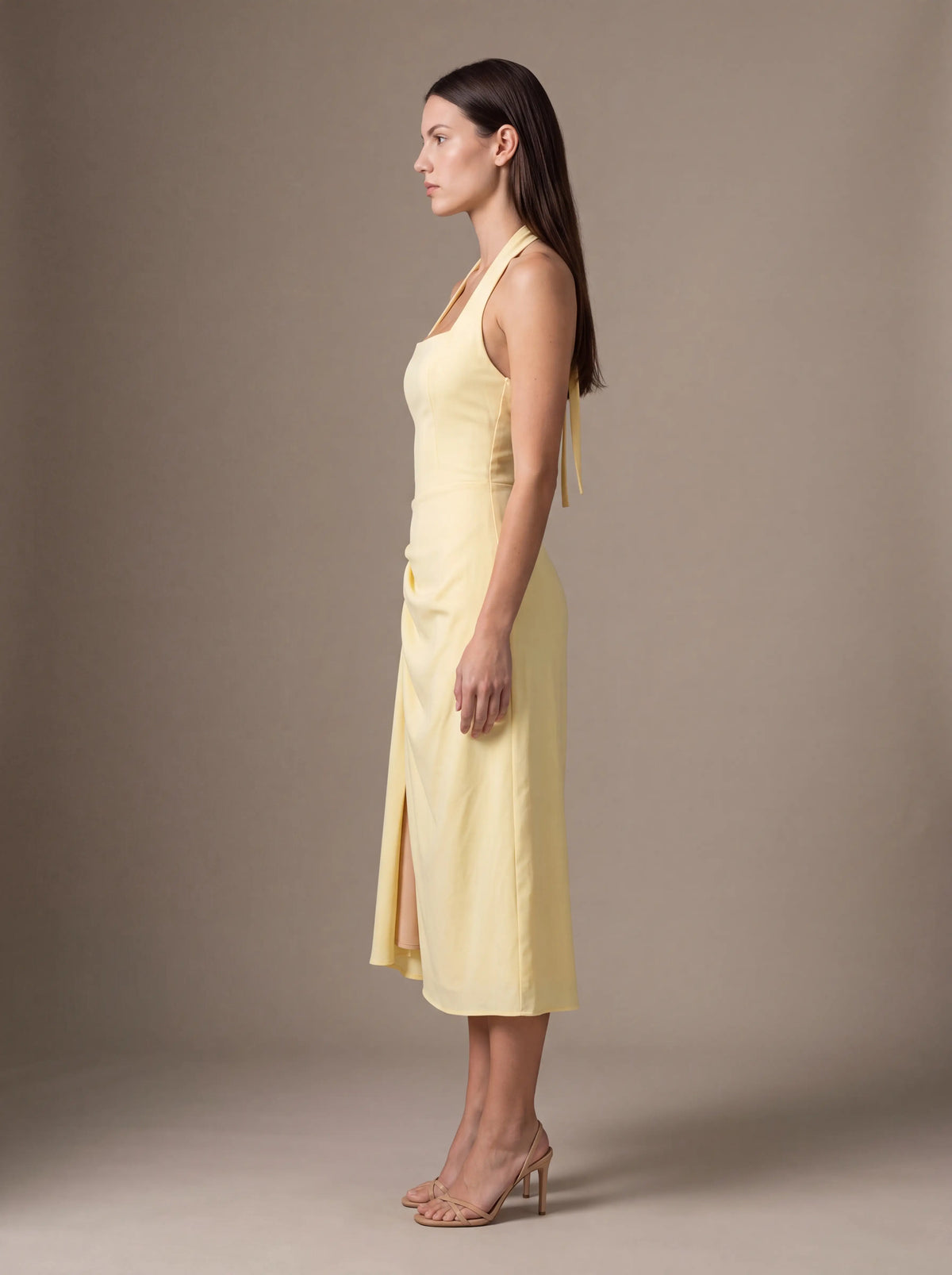Jolanda Square Neck Halter Midi Dress - Butter Yellow