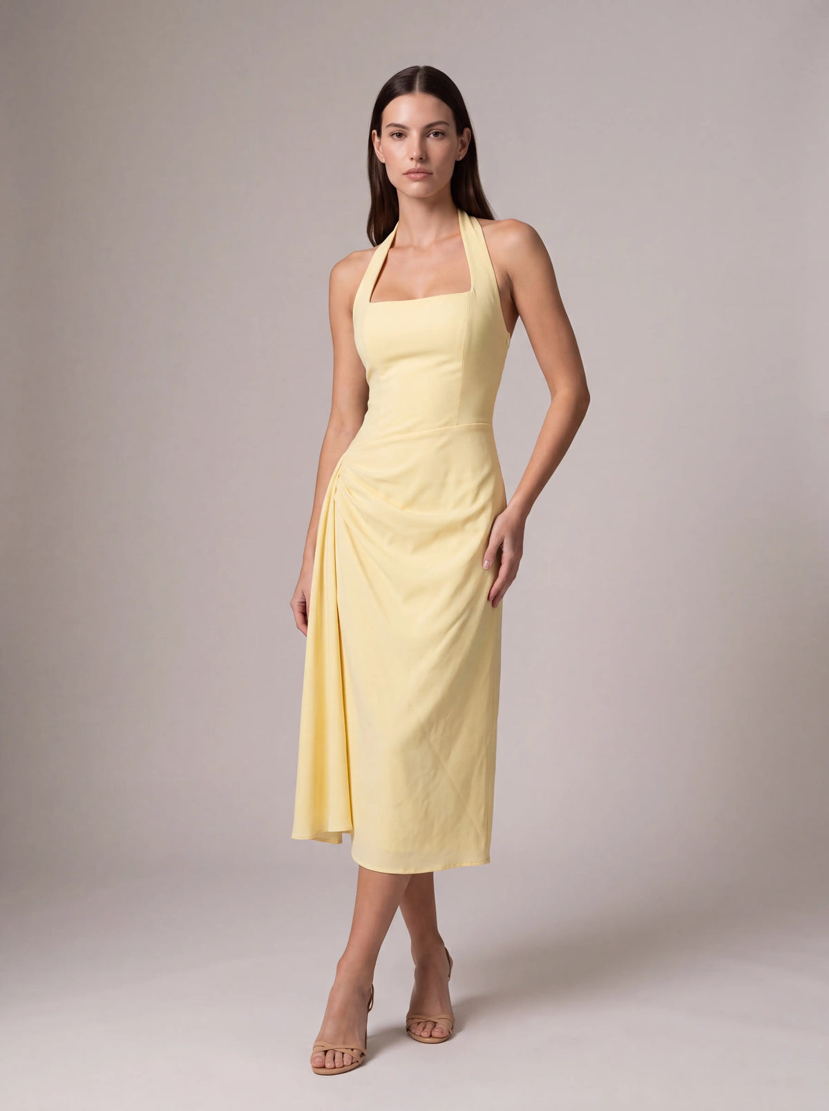 Jolanda Square Neck Halter Midi Dress - Butter Yellow