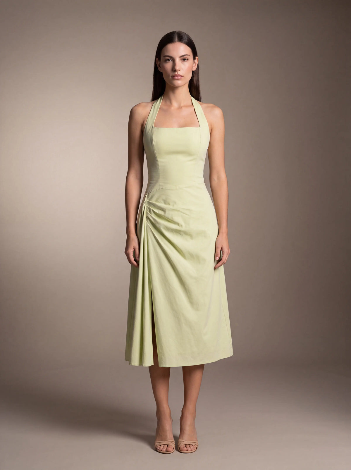 Jolanda Square Neck Halter Midi Dress - Lime Green