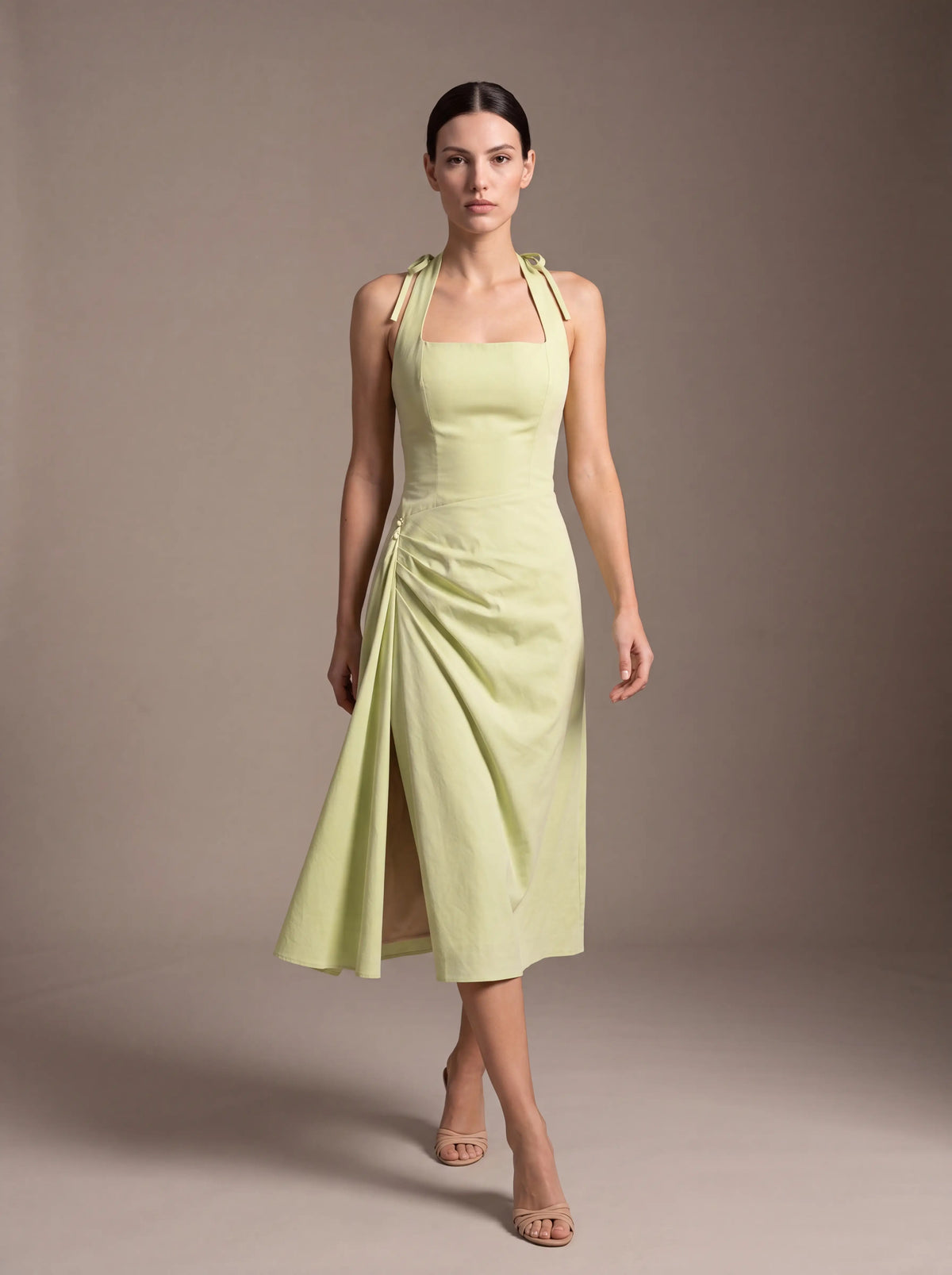 Jolanda Square Neck Halter Midi Dress - Lime Green