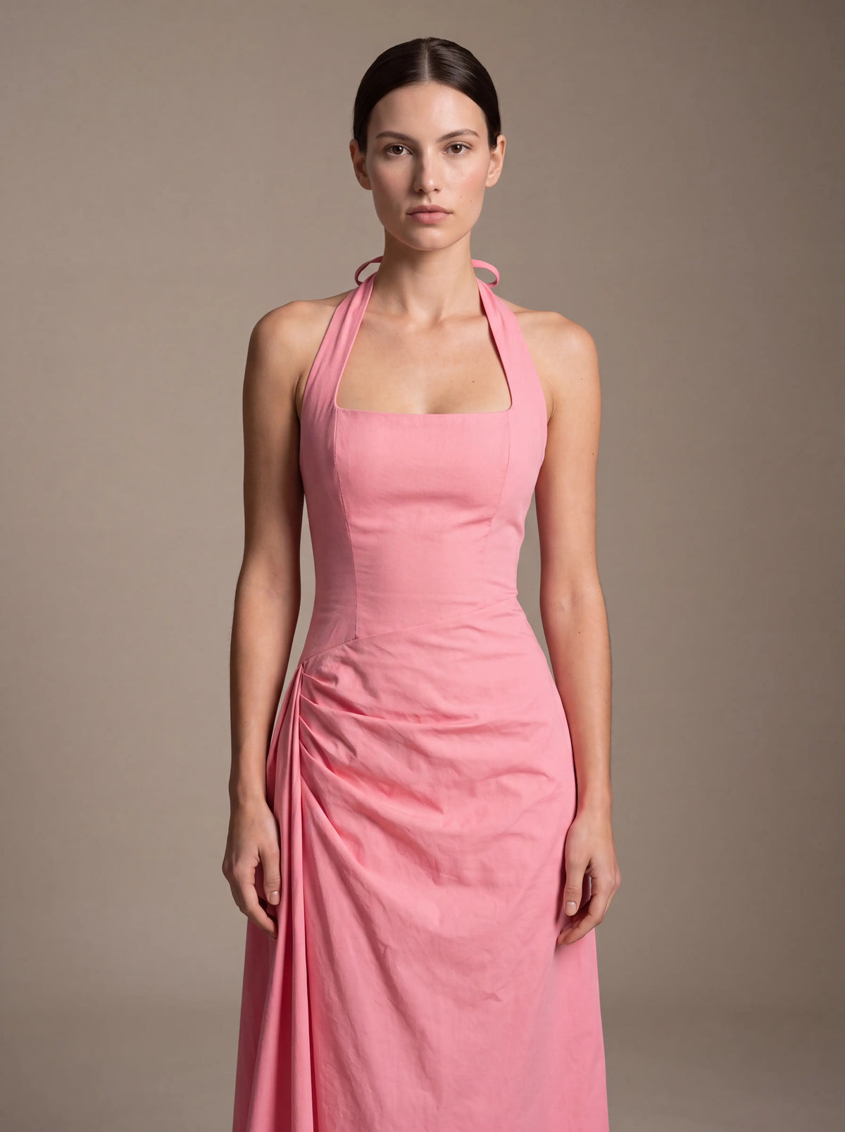Jolanda Square Neck Halter Midi Dress - Pink