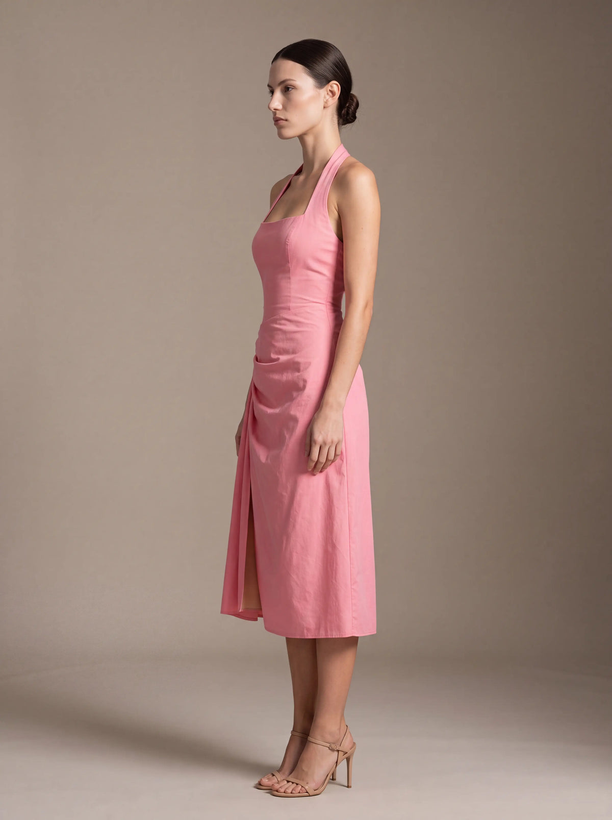 Jolanda Square Neck Halter Midi Dress - Pink