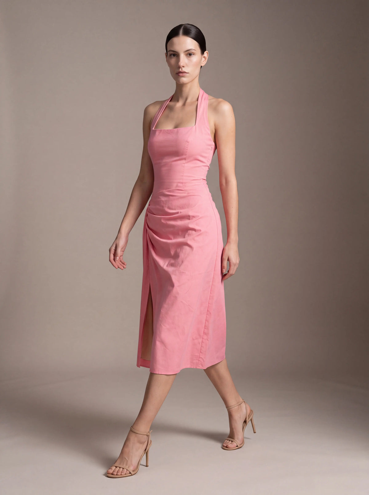 Jolanda Square Neck Halter Midi Dress - Pink