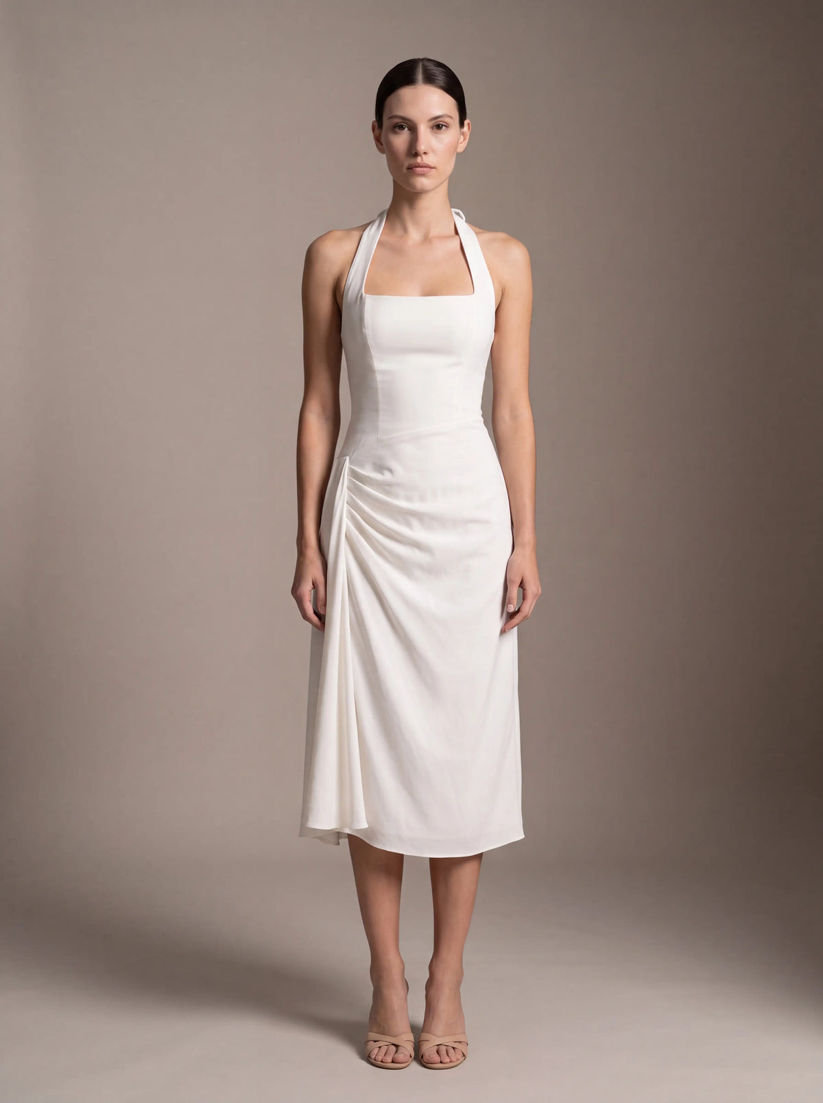 Jolanda Square Neck Halter Midi Dress - White