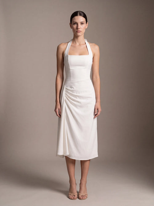 Jolanda Square Neck Halter Midi Dress - White