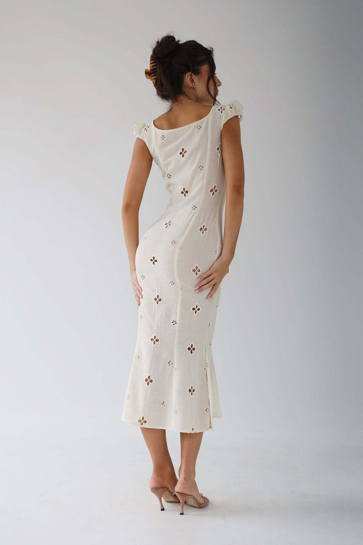 Josette Eyelet Cap Sleeve Midi Dress - Ivory