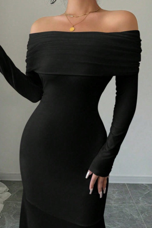 Kaiya Off Shoulder Mermaid Maxi Dress - Black