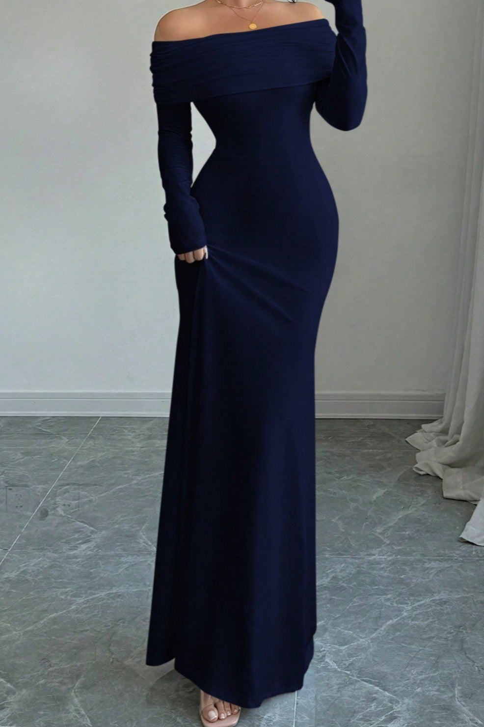 Kaiya Off Shoulder Mermaid Maxi Dress - Navy