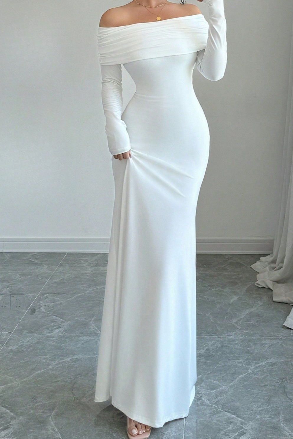 Kaiya Off Shoulder Mermaid Maxi Dress - White