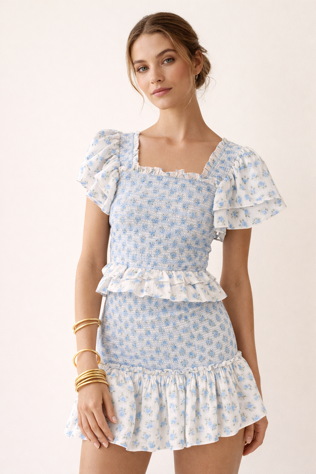 Kalia Floral Ruffle Two Piece Set - Blue Floral
