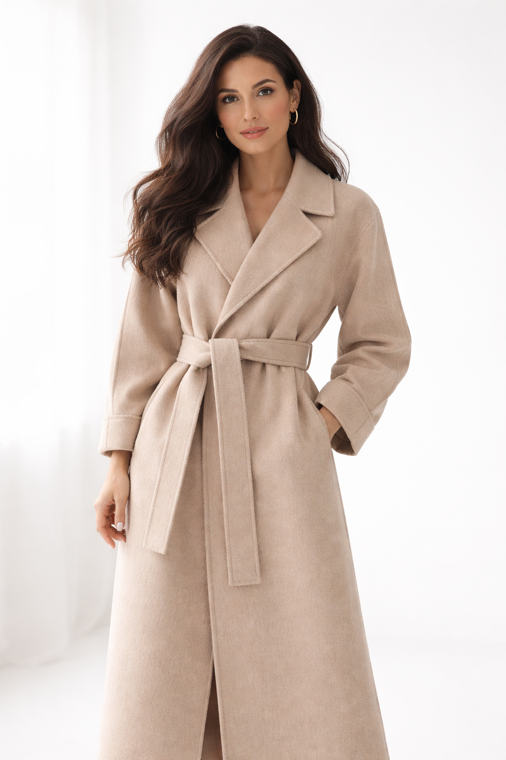 Katell Belted Longline Coat - Beige
