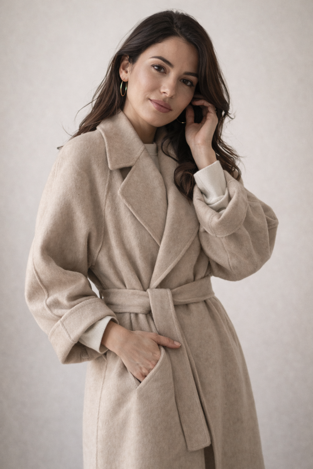 Katell Belted Longline Coat - Beige