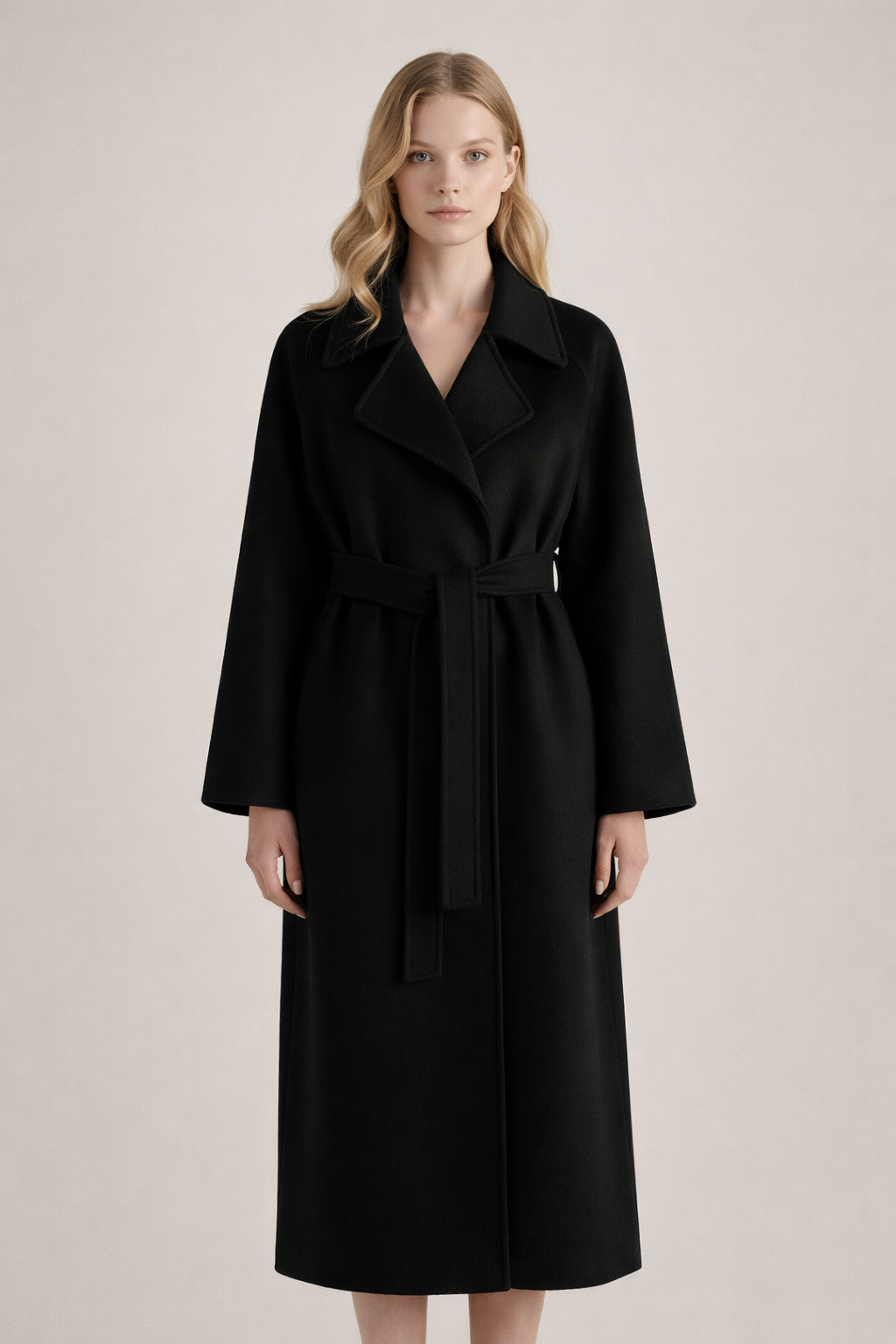 Katell Belted Longline Coat - Black