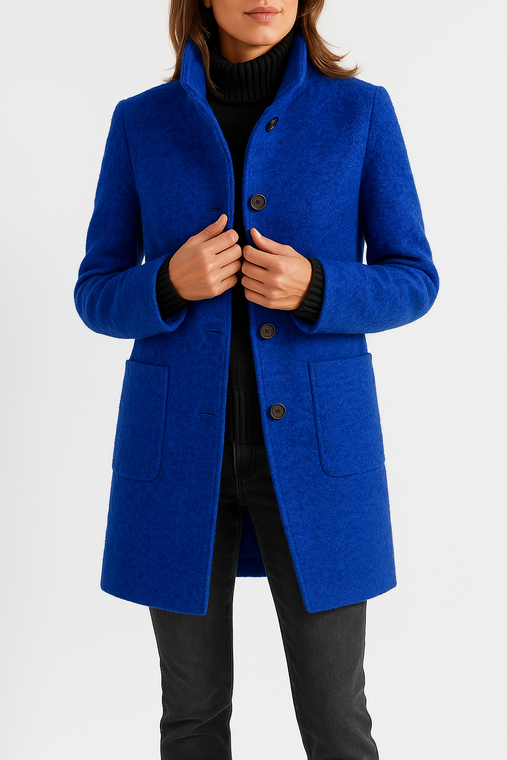 Kaylani Stand Collar Wool Blend Coat - Blue