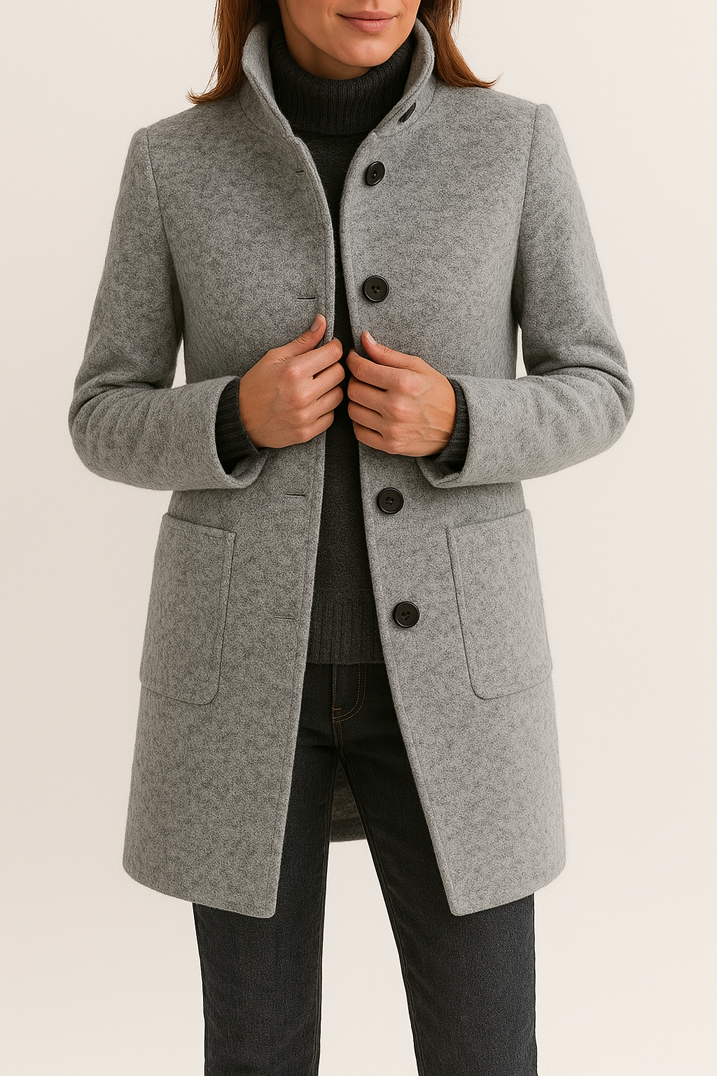 Kaylani Stand Collar Wool Blend Coat - Gray