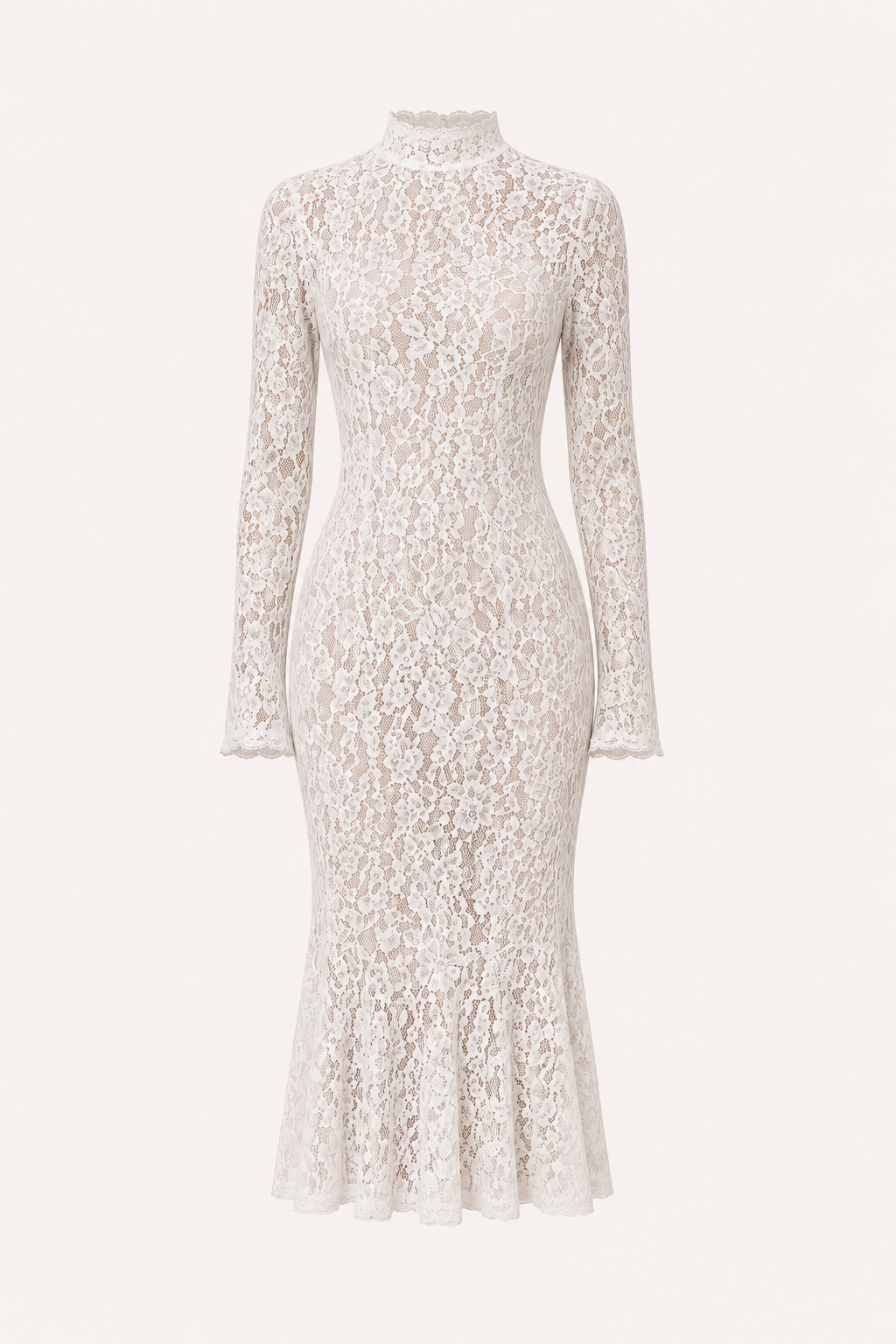 Keely Lace High Neck Midi Dress - White