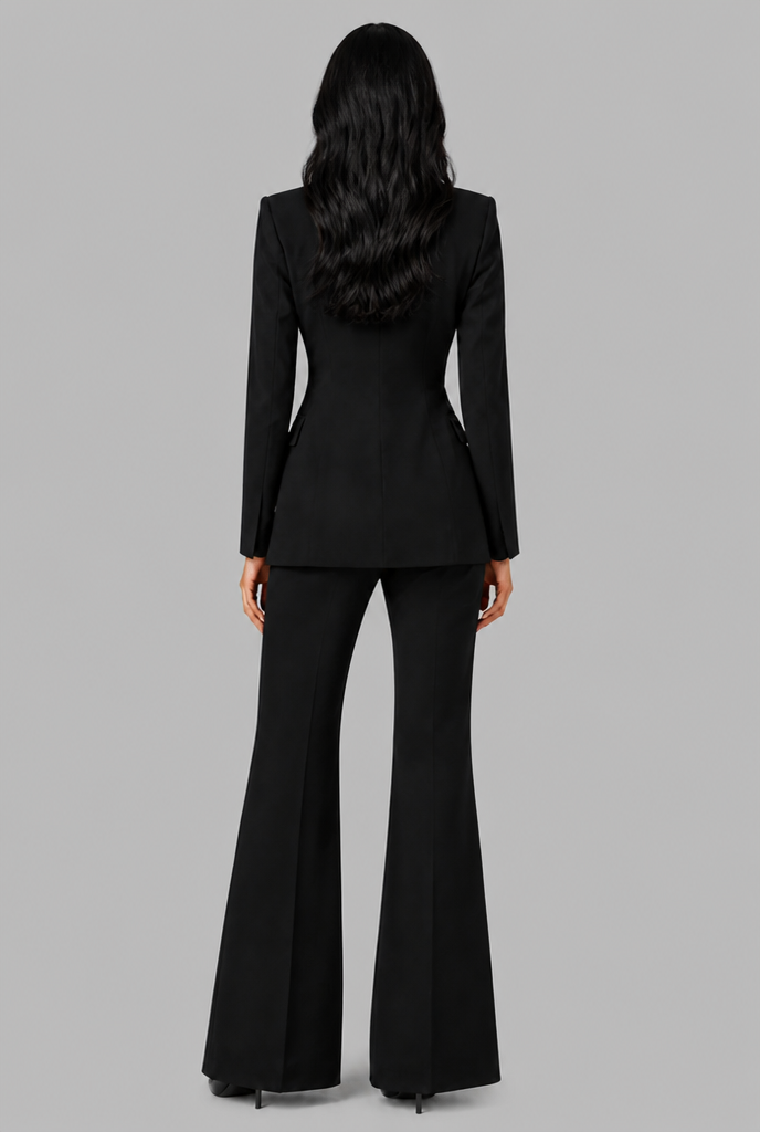 Kenzie Tailored Blazer Flared Trouser Set - Black