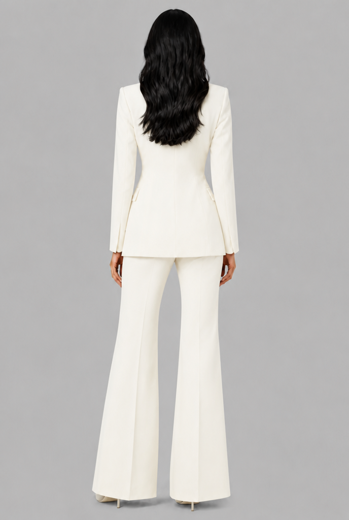 Kenzie Tailored Blazer Flared Trouser Set - White