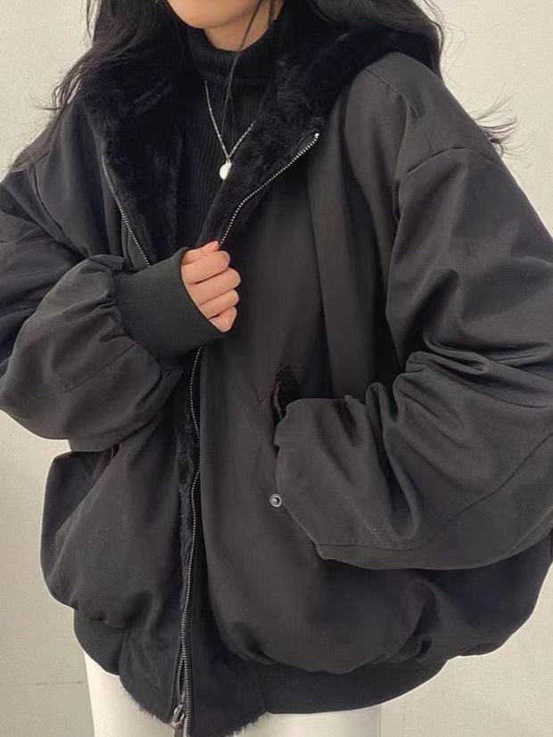 Kirra Oversized Hooded Zip Jacket - Black