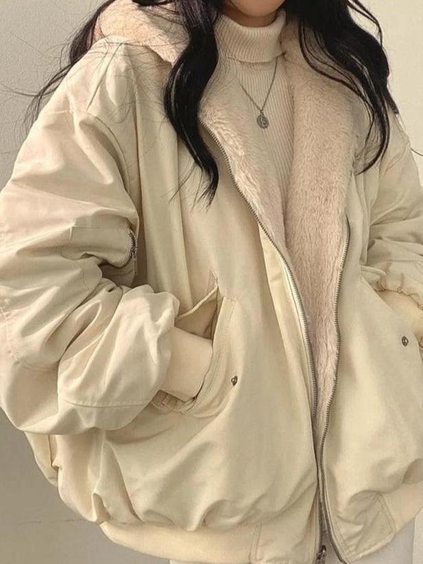 Kirra Oversized Hooded Zip Jacket - Cream