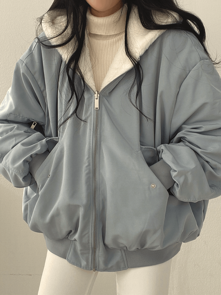 Kirra Oversized Hooded Zip Jacket - Dusty Blue