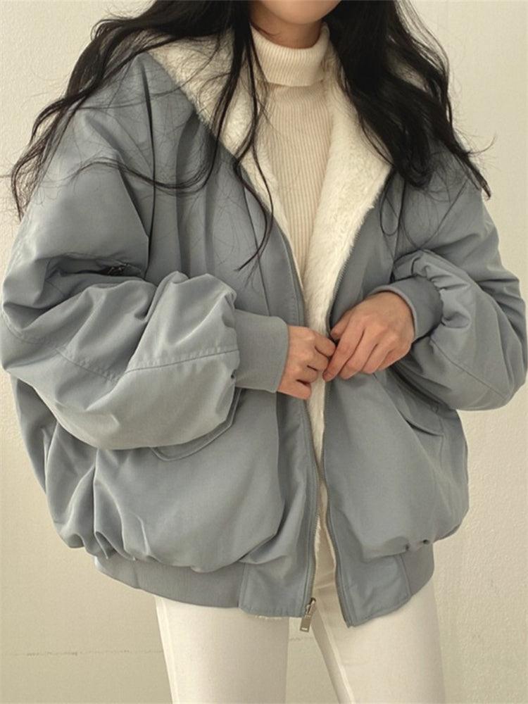 Kirra Oversized Hooded Zip Jacket - Dusty Blue