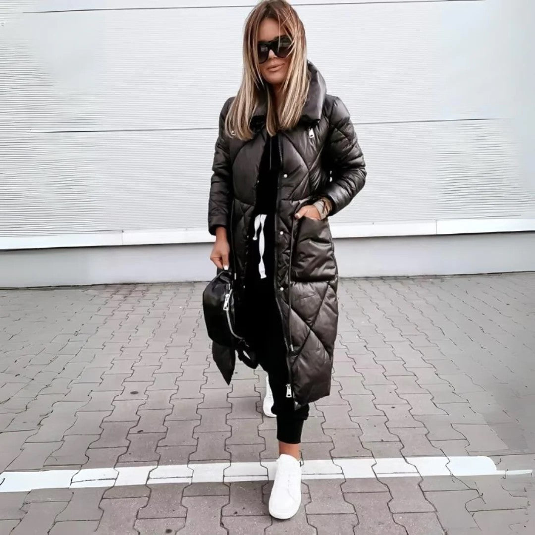 Kora Quilted Longline Puffer Coat - Black