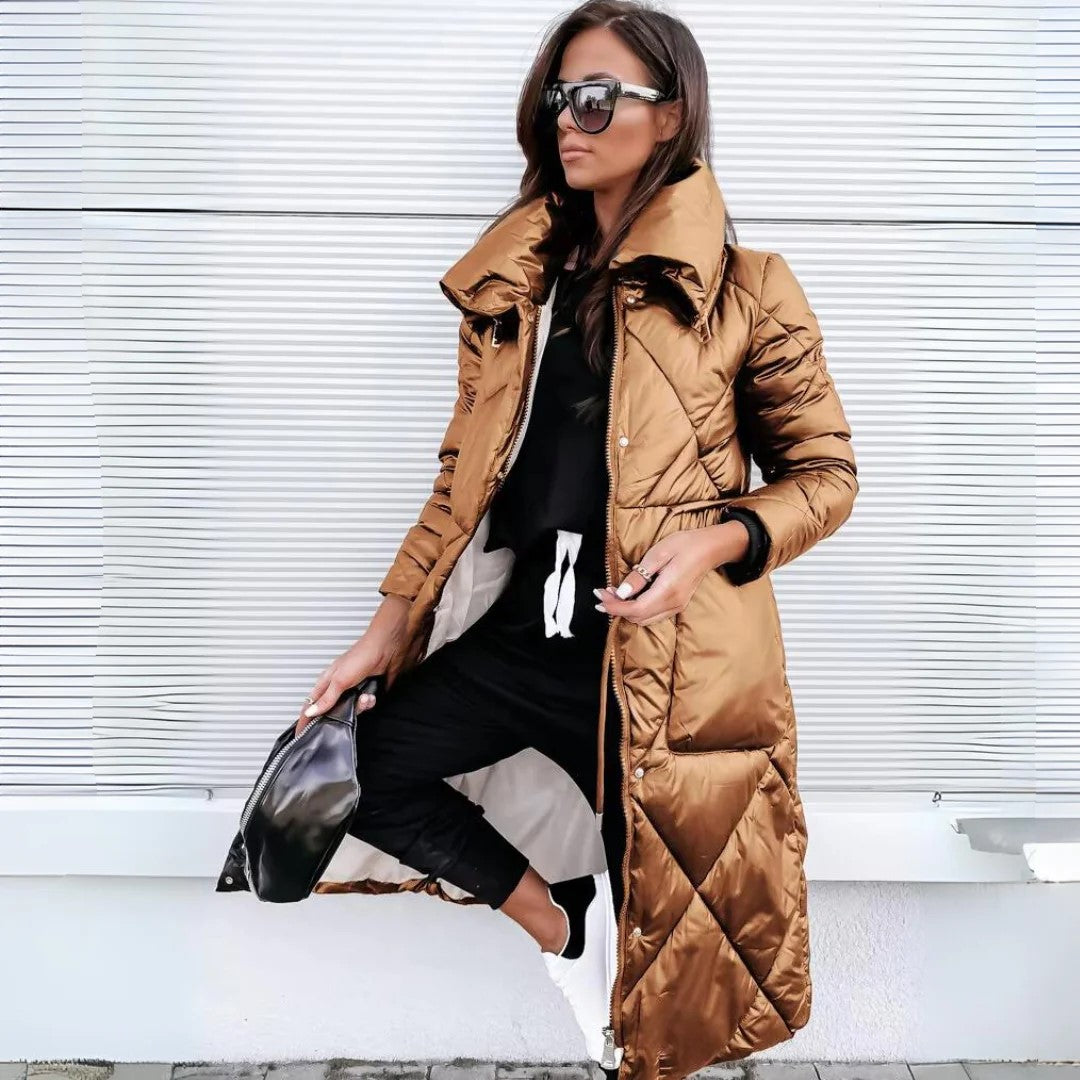 Kora Quilted Longline Puffer Coat - Caramel