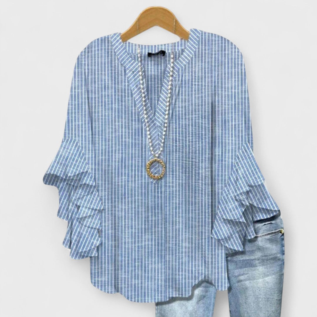 Larisa Ruffle Sleeve Top - Blue