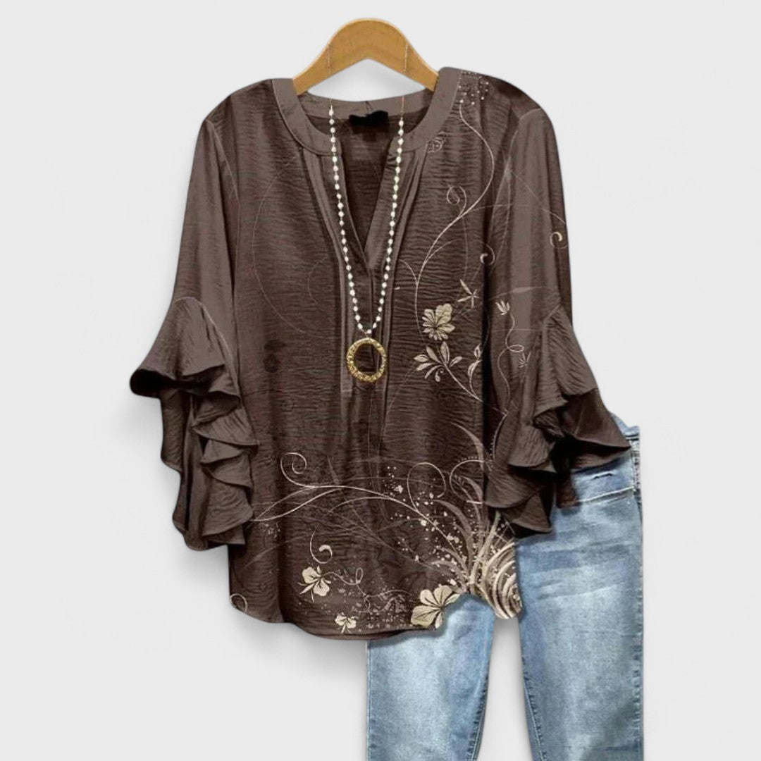 Larisa Ruffle Sleeve Top - Brown